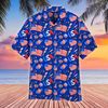 Blue 4th Of July Patriotic American Flags Aloha Hawaiian Beach Summer Graphic Prints Button Up Shirt.jpg