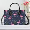 Faux Leather  Pink Flamingo Design Handbag, Summer Pink Tropical Bird purse, Large Leather Navy Tote Bag, Purse for Mom, Vacation Handbag.jpg