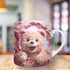 3D pink teddy bear Mug Wrap, 11oz And 15oz Mug Template, Mug Sublimation Design, Mug Wrap Template, Instant Digital Download Png.jpg