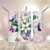 20 Oz skinny Tumbler Plumeria Flowers Hummingbirds wrap tapered straight template digital download sublimation graphics  instant download.jpg