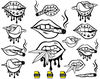 Lips Bitting Weed Leaf Silhouette Svg, Smoking Lips SVG, Smoking Joint Svg