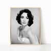 Elizabeth Taylor Famous Movie Actress Print Black and White Retro Vintage Luxury Fashion Photography Canvas Framed Printed Trendy Wall Art.jpg