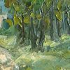 Green trees painting symbolize growth, development and renewal. Fragment of a close-up Original Park Painting.