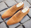 Men's Handmade Beige Suede Oxford Toe Cap Lace Up Dress Shoes.jpg