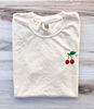 Cherry Embroidered Comfort Colors Tee, Cherries Shirt, Summer T-Shirt, Embroidered Tee, Embroidered Shirt, Custom Shirt, Cute Cherries Tee.jpg