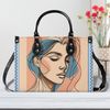 PU Leather Handbag women shoulder satchel purse tote Unique fun Abstract face Art pretty peach colors Stand out in the crowd  Great gift.jpg