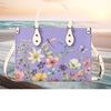 Women Leather PU Handbag Shoulder Bag tote purse Beautiful, purple cute wildflower dragonfly spring summer Floral flower botanical design.jpg