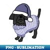 Cute Dog in Christmas Winter Sweater and Blue Hat - Unique Sublimation PNG Download
