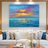 blue-living-room-decor-sunset-oil-painting-beach-original-art-california-seascape-art
