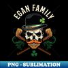 Egan Family Irish Skull with Shillelagh and Shamrock - Creative Sublimation PNG Download - Perfect for Personalization