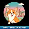 Cute corgi against the backdrop of a sunset city - PNG Transparent Digital Download File for Sublimation