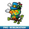 St. Patricks Adorable Green Bird in Blue Hat Cartoon Art - Artistic Sublimation Digital File