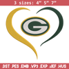 Green Bay Packers Heart embroidery design, Packers embroidery, NFL embroidery, logo sport embroidery, embroidery design..jpg