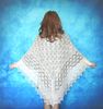 White hand knit large Russian Orenburg shawl, Warm cover up, Wool wrap, Downy kerchief, Wedding stole, Bridal cape, Big women's scarf.JPG