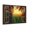 Cabin Wall Art - Faux Window Canvas View of Fir Forest Sunrise Through Wooden Window - Woodland Cabin Wall Decor Ready to Hang.jpg