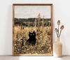 Black Cat Print, Funny Cat Poster, Cat Art, Wildflower Field Cat Wall Art, Botanical Funny Cat print, Funny gift, Cat in the Field PS0464.jpg