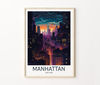 Manhattan Dark Night New York Travel Print, New York Travel Poster Wall Art, New York Manhattan Wall Art, City Skyline Travel Poster.jpg