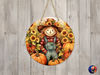 Cute Scarecrow & Sunflowers Sign Round Door Hanger Design, Fall 12 inch Sublimation Design, Sign Round, PNG File, Digital Download.jpg