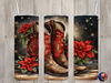 Seamless Cowboy Boots & Poinsettia Design, Christmas 20 oz Skinny Straight Tumbler Sublimation Design, Tumbler Wrap, PNG Digital Download.jpg