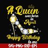 BD0016-A queen was born in April svg, birthday svg, queens birthday svg, queen svg, png, dxf, eps digital file BD0016.jpg