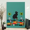 Cat Portrait Canvas - Cat, Books And Flowers - Cats Canvas Print - Cat Wall Art Canvas - Furlidays.jpg