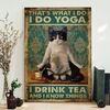 Portrait Canvas - Funny Cat Yoga Tea Canvas Print Wall Art - Black Cat Yoga Poster - Cat Lover Poster - Canvas Poster Cat And Yoga Art - Cat Canvas - Furlidays.