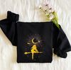 Witch With Moon Embroidered Sweatshirt , Woman on a Broomstick Embroidered Hoodie, Moon Sweater, Crew Neck Sweatshirt, Gift For Her.jpg
