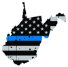 Distressed Thin Blue Line West Virginia State Shaped Subdued US Flag Sticker Self Adhesive Vinyl - C3945.png