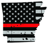 Distressed Thin Red Line Arkansas State Shaped Subdued US Flag Sticker Self Adhesive Vinyl fire AR - C3775.png