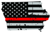 Distressed Thin Red Line Iowa State Shaped Subdued US Flag Sticker Self Adhesive Vinyl fire IA - C3815.png