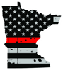 Distressed Thin Red Line Minnesota State Shaped Subdued US Flag Sticker Self Adhesive Vinyl fire MN - C3847.png