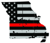 Distressed Thin Red Line Missouri State Shaped Subdued US Flag Sticker Self Adhesive Vinyl fire MO - C3855.png