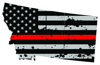 Distressed Thin Red Line Montana State Shaped Subdued US Flag Sticker Self Adhesive Vinyl fire MT - C3859.png