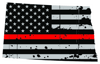 Distressed Thin Red Line North Dakota State Shaped Subdued US Flag Sticker Self Adhesive Vinyl fire - C3891.png