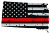 Distressed Thin Red Line South Dakota State Shaped Subdued US Flag Sticker Self Adhesive Vinyl fire - C3919.png