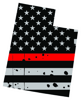 Distressed Thin Red Line Utah State Shaped Subdued US Flag Sticker Self Adhesive Vinyl fire UT - C3931.png