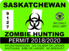 Saskatchewan Zombie Hunting Permit Sticker Self Adhesive Vinyl Canada sk - C1206.png