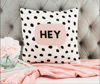 Modern Black Dots & Bubble Chat Pink With Hey Throw Pillow.png