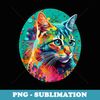 Cat with Watercolor Effect Oval Border - Unique Sublimation PNG Download