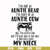 FN000266-I'm not an auntie bear I'm more of an auntie cow Uke I'm pretty chill but I'll kick you in the face if you mess with my niece svg, png, dxf, eps file F