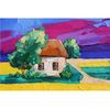 Landscape Painting Meadow Floral Original Art Farm Artwork Old House Wall Decor.jpg