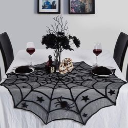 black lace spiderweb table runner for halloween