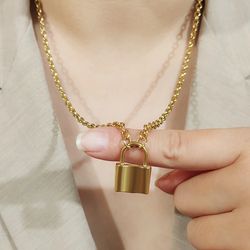 gold & silver lock necklace