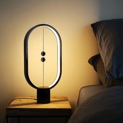 original "balance" wood magnetic led oval table lamp