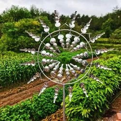 magical metal windmill spinner stake, garden charm - outdoor whimsy, wind-powered elegance