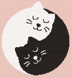 yin yang cats. cross stitch patterns pdf file. digital download