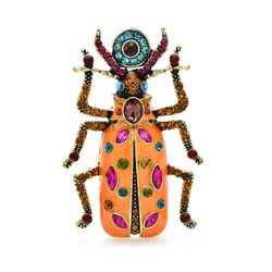 bug brooch, statement insect jewelry, green, orange, blue and light blue, gift for woman