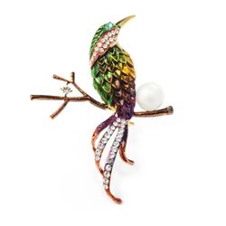 green bird on the branch brooch, statement animal jewelry pin, gift for woman