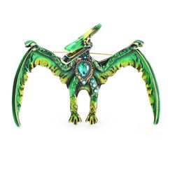 pterodactyl brooch, statement dinosaur jewelry, ptyro pin, blue or green, dinosaur lover gift