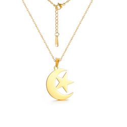 star and moon necklace, stainless steel pendant, silver or gold color, statement unisex jewelry, charm on the chain